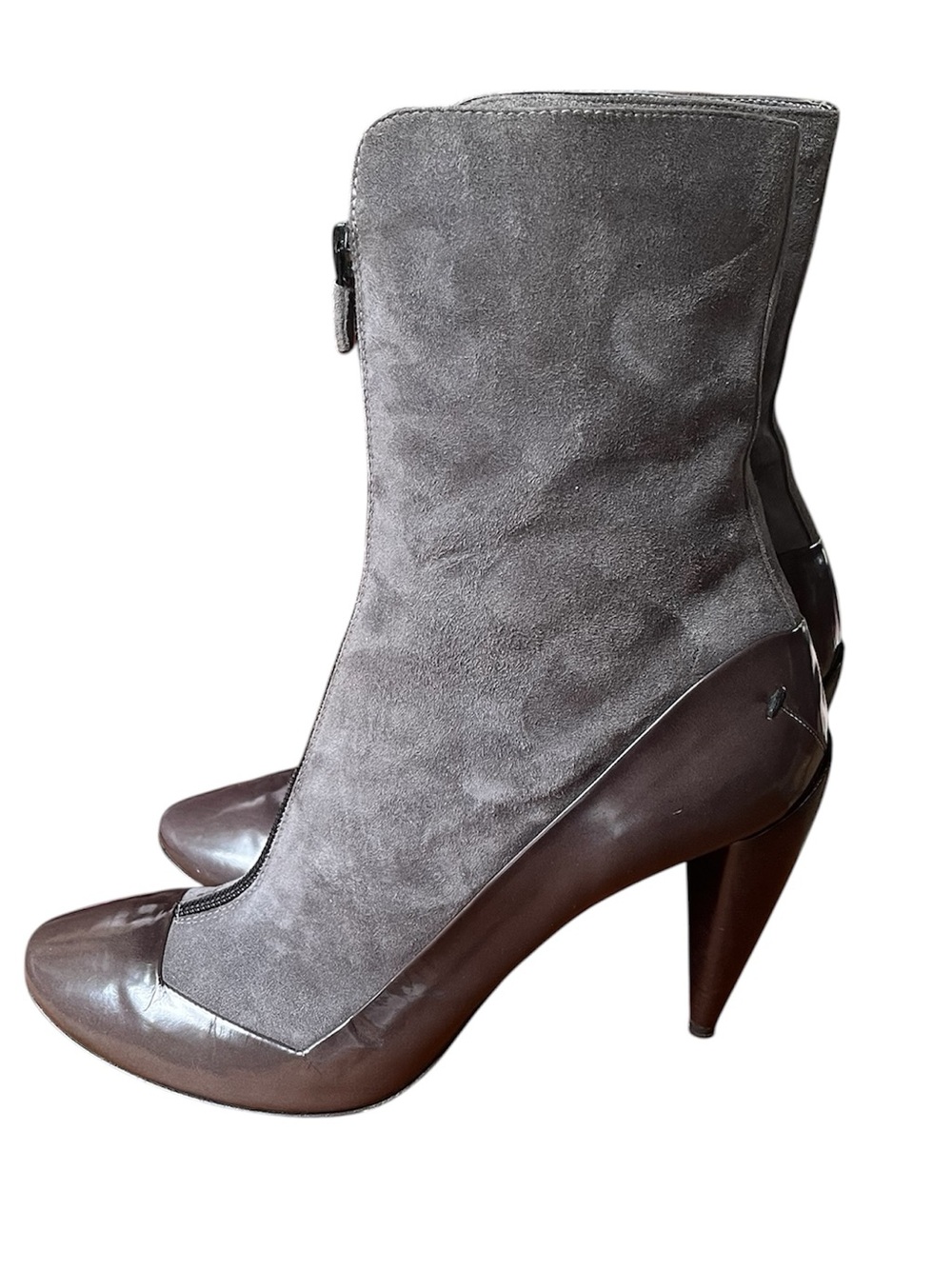 Vintage CoSTUME NATIONAL Suede & Patent Leather Mixed-Media Ankle BootsSize 38.5